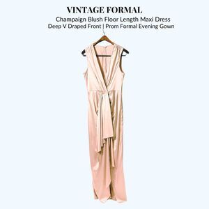 Blush Satin Maxi Dress Deep V Draped Front | Prom Formal Evening Gown